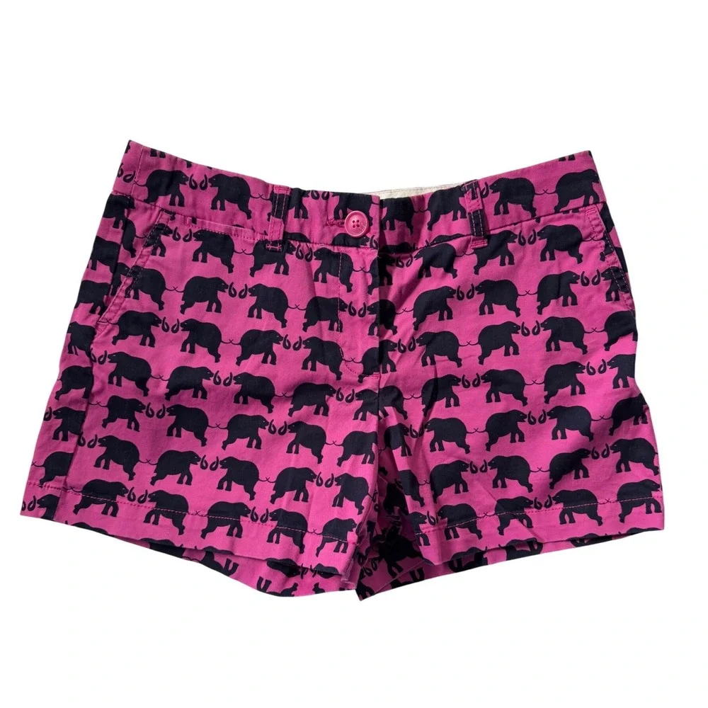 Crown & Ivy Petite Pink Elephant‎ Print Chino Shorts Size 6P